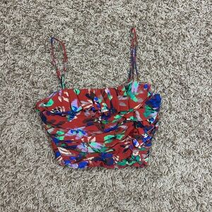 Zara Red Floral Ruffled Top Size XXS/XS!